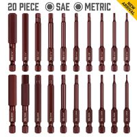 Amartisan 20 PACK Hex Head Allen Wrench Drill Bit Set, Metric and SAE S2 Steel Hex Bits Set, Magnetic Tips, 2.3" Long With Storage box