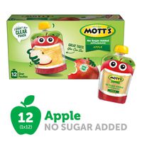 Mott's No Sugar Added Applesauce, 3.2 Ounce Clear Pouch, 12 Count, Perfect for on-the-go, No Added Sugars or Sweeteners, Gluten Free and Vegan