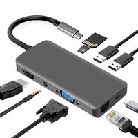 USB C Hub,9-in-1 Type C Adapter Dock with VGA Port,4K USB C to HDMI,PD Power Delivery,1Gbps Ethernet Port,Mic/Audio Port，SD/TF Card Reader, 2 USB-3.0 Ports,Portable for MacBook Pro (9 in 1)