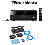 Yamaha RX-V485BL 5.1-Channel 4K Ultra HD AV Receiver with Wi-Fi Bluetooth and MusicCast Compatible with Alexa Black + Monster Home Theater Accessory Bundle