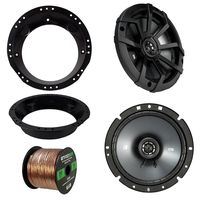 98-13 Harley Speaker Bundle: 2x Kicker 43CSC674 6-3/4" Inch 600 Watt CS-Series Black Car Coaxial Speakers + Speaker Mounting Rings For Motorcycles + Enrock 50 Ft 16G Speaker Wire