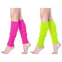 V28 Women Juniors 80s Eighty's Ribbed Leg Warmers for Party Sports, 2(Rose+Flu)
