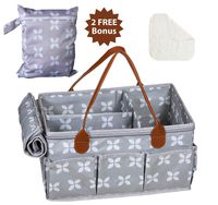 Moteph Extra Large Diaper Caddy Organizer with Zip-Top Cover with 2 Extra Items - Waterproof Wet/Dry Bag - Velour Baby Wipe Cloth - Perfect for Baby Shower