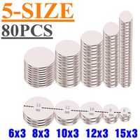 ELECFIND 80PACK, 5, 6x3, 8x3, 10x3,12x3,15x2, Round Refrigerator, Fridge Magnet Disc(Multiple-Sizes), silvery