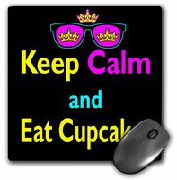 3Drose LLC 8 X 8 X 0.25 Inches Mouse Pad, CMYK Keep Calm Parody Hipster Crown and Sunglasses Keep Calm and Eat Cupcakes (Mp_116638_1)