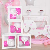 4PCS Balloon Box for Baby Shower Decorations For Boy, Girl And Neutral. Gender Reveal Balloon Decorative Blocks With Letters BABY. Set Include 4pcs White Transparent Balloon Box For 1st Birthday Party Decor.