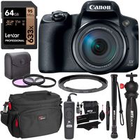 Canon Powershot SX70 HS with Lexar 64GB, Compact Monopod, Tabletop Tripod, Filter Kit with Adapter Bundle
