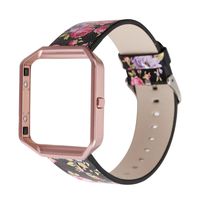 YOSWAN Replacement Band for Fitbit Blaze, Watchband Floral Soft Leather Strap Replacement Watch Band Wristband Bracelet Strap and Frame for Fitbit Blaze (Black Pink+ Rose Pink Frame)