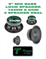 (4) Timpano TPT-MD6 Full Range Mid Bass Loud Speaker 6" 8 Ohm (1040W Peak) 2 Pair
