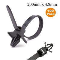 100 x Black Push Mount Winged Cable Ties 200mm x 4.8mm Car Chassis Fixing Base
