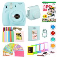 Fujifilm Instax Mini 9 Instant Print Camera  Super Bundle with New Camera Case & Accessories | Photo Album, Photo Stickers, 10 Mini Frames, Close Up Lens & More (Ice Blue)(Renewed)