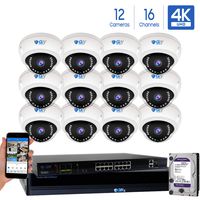 GW Security 16 Channel 4K NVR 8 Megapixel H.265 4K Security Camera System, 12 Built-in Microphone Audio Recording HD 2160P 4K IP PoE Dome Cameras, QR-Code Connection