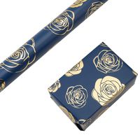 RUSPEPA Gift Wrapping Paper Roll-Gold Foil Rose Navy Background Design for Wedding, Birthday, Shower, Congrats, and Holiday Gifts - 30 Inch X 16 Feet