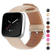 Mosstek Genuine Leather Bands Compatible with Fitbit Versa 2 & Versa 1 & Versa Lite & Versa Special, Genuine Leather Band Replacement Strap for Versa Women Men - Beige