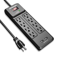 KPSTEK 8 Outlet Surge Protector Power Strip with 2 USB Ports (5V/2.4A), Wall Mount Desk Charging Station with Switch Control & 6ft Extension Long Cord, 600 Joules, Black - KS1228
