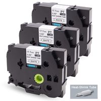 Absonic Heat Shrink Tube HSe-241 HSE 241 17.7mm Tape Compatible for Brother P-Touch PT-E300 PT-H300 PT-E300VP PT-E500VP PT-E550W PT-E550WVP PT-P750WVP PTE800W, Black on White, 0.7'' x 4.92', 3-Pack