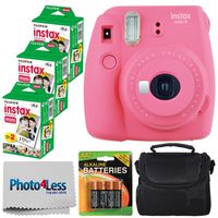 Fujifilm instax Mini 9 Instant Film Camera + Fujifilm Instax Mini Twin Pack Instant Film (60 Exposures) + Compact Camera Case + 4 Pack AA Batteries + Cleaning Cloth - Top Valued Bundle (Flamingo Pink)