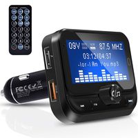 ZINTOU Bluetooth FM Transmitter for Car,1.8" Large Display Wireless Radio Adapter Music Player Car Kit with Remote Control,Fast Charger,4 Music Play Modes,Hands Free,AUX Input&Output - BC32RC Black