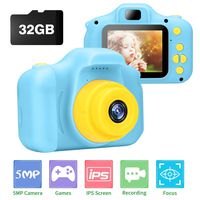 Kids Camera, Ufinetec Digital Photo & Video Toy Camera Gift for Boys and Girls Aged 4-12 Years Old, 2.0inch IPS HD Screen Shock-Proof Mini Toddler Camcorder with 32GB SD Card Included (Blue)