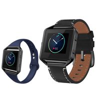 ZUKVYE Leather Bands Compatible Fitbit Blaze Smart Watch, Small and Large Genuine Leather Replacement Band with Metal Frame for Women Men-C Small