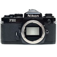 Nikon FE2 film SLR camera with black body; no lens