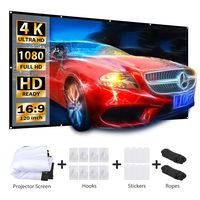 VANKYO Projector Screen 120 Inches 16:9 Portable Indoor Outdoor Projection Polyester Spandex Movie Screen Foldable Wall Mounted with Peel and Hooks