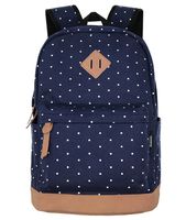 Unisex Packable Lightweight Canvas College Backpacks Travel Hiking Laptop Backpack Rucksack Schoolbags School Book bag Daypack (Navy Blue Polka Dot)