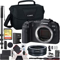 Canon EOS RP Mirrorless Camera 26.2MP Portable Full Frame Body Bundle with Lens Mount Adapter, 64GB Memory Card, Battery & Charger Kit, Monopod, Shoulder Bag and Cleaning Kit