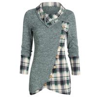 JKLING Womens Houndstooth Turtleneck Sweatshirt Plus Size Cowl Neck Long Sleeve Plaid Patchwork Tunic Pullover Tops