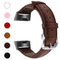 Fitlink Bands Compatible Fitbit Charge 3 / Charge 3 SE for Women Men, Classic Genuine Leather Wristbands with Metal Connectors Replacement Bands Accessories for Fitbit Charge 3, Small and Large,Brown
