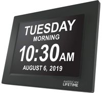 [Newest Version] American Lifetime Day Clock - Extra Large Impaired Vision Digital Clock with Battery Backup & 5 Alarm Options (Black)