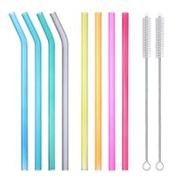 Hiware 8-Pack Reusable Glass Straws - 8 Different Colors Drinking Straws for Milkshakes, Juices, Frozen Drinks, Smoothies, Bubble Tea - Environmentally Friendly