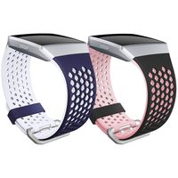SKYLET for Fitbit Ionic Bands, 2 Pack Soft Silicone Breathable Replacement Wristband for Fitbit Ionic Smartwatch (No Tracker)[Blue-White&Black-Pink, Large]