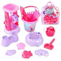 Liberty Imports Pink Princess Sand Wheel Beach Set Toy with Zippered Bag for Girls - Includes Sand Sifter, Mermaid Bucket, Water Pot, Play Tools and Molds (13 Pcs Playset)