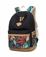 LuckyZ Women Backpack Lightweight Canvas Leather Daykpack Laptop School Bag Cute Printng Travel Shoulder Bookbags Leaf Black