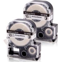 Absonic Tape Cassette Replacement for EPSON LabelWorksLW-400 LW-500 LW-600P LW-700 LW-900P LW-1000P LC-5WBN9/LK-5WBN (3/4" x 26', 18mm x 8m, Black on White) - 2 Pack