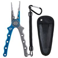 Piscifun Aluminium Fishing Pliers Hook Remover Braid Cutters Split Ring Pliers with Sheath and Lanyard (Blue Silver 7.1" Pliers)