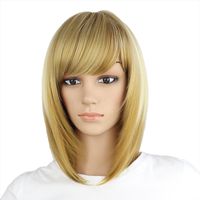 eNilecor Straight Short Bob Wigs 14" with Side Bangs Cosplay Hair Wig for Women Natural As Real Hair (Highlighted Blonde)
