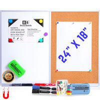 White Board and Cork Board Combination (18 x 24") Magnetic Bulletin Combo Board for Home or Office, Use as Vision or Message Board, Wall Mounted Memo Board, Dry Erase Markers