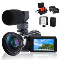 4K Camcorder Vlogging Video Camera for YouTube CofunKool 60FPS 48MP Ultra HD WiFi Night Vision 16X Digital Zoom with Microphone Wide Angle Lens LED Light Battery Charger Shoulder Bag (2 Batteries)
