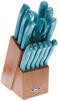 Oster Evansville 14 Piece Cutlery Set, Stainless Steel with Turquoise Handles - 81010.14