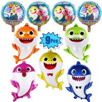 9 Pcs Baby Shark Party Helium Balloons - 26" Shark Family Foil Balloons with 4 Pcs 17" Round Balloons for Shark Theme Party Supplies/Baby Shower Party Decorations