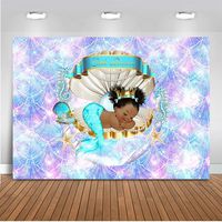Mehofoto Royal Mermaid Princess Backdrop Under The Sea Shell Crown Baby Shower Background 7x5ft Vinyl Little Black Girl Birthday Party Banner Backdrops