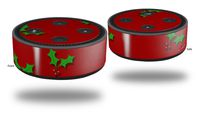 Skin Wrap Decal Set 2 Pack for Amazon Echo Dot 2 - Christmas Holly Leaves on Red (2nd Generation ONLY - Echo NOT Included)