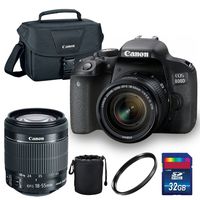 Canon EOS 800D/Rebel T7i Digital SLR Camera with 18-55 is STM Lens Black - Essential Accessories Bundle