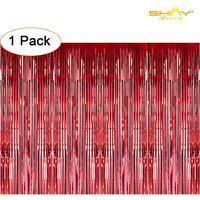 ShiDianYi Tinsel Foil Fringe-Backdrop-3FTX8FT-Red Metallic Door Window Curtain Party Decoration