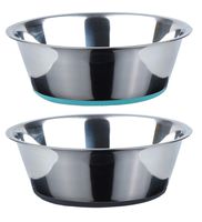 Peggy 11 No Spill Non-Skid Stainless Steel Deep Dog Bowls (16 Cups, 2-Pack Blue & Grey)
