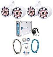 2) Dual KICKER 45KM84L 8" 1200 Watt Marine LED Wakeboard Speakers+Amplifier+Kit