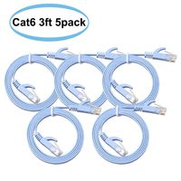 SHARPALIN Cat6 Cable 3ft 5pack, Flat Ethernet Cable Cat 6 Patch Cord Blue, PVC Jacket 32AWG Bare Copper Wire (5pack 3ft Blue)