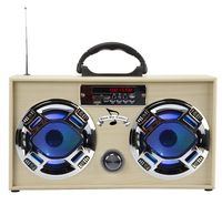 Mini Boombox with LED Speakers -Retro Bluetooth Speaker w/Enhanced FM Radio - Perfect for Home and Outdoor (Light Wood)